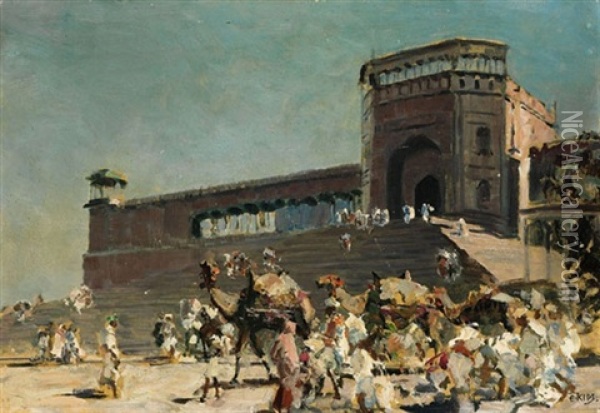 Delhi, Jama Masjid Treppe Oil Painting - Erich Kips