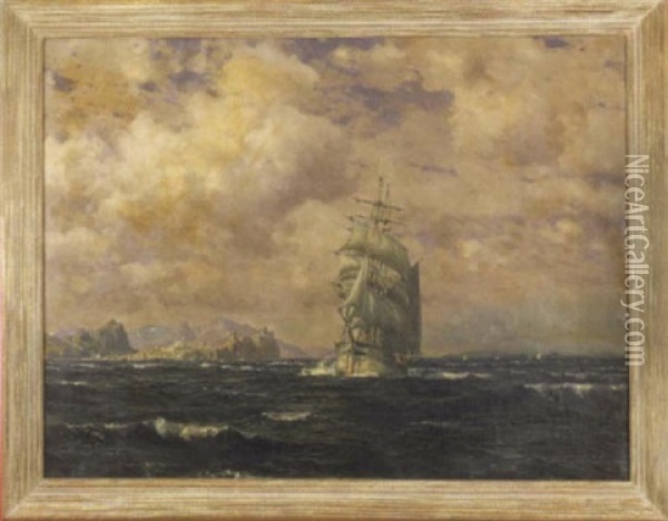 Two-masted Ship On The Mediterranean Oil Painting - Michael Zeno Diemer