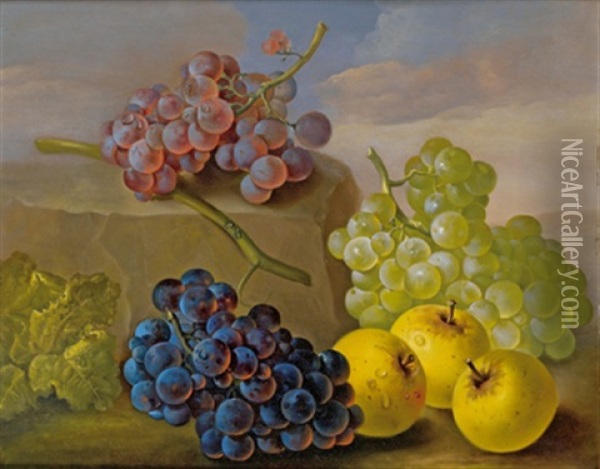 Fruchtestilleben Mit Trauben Und Apfel Oil Painting - Franz Xaver Petter