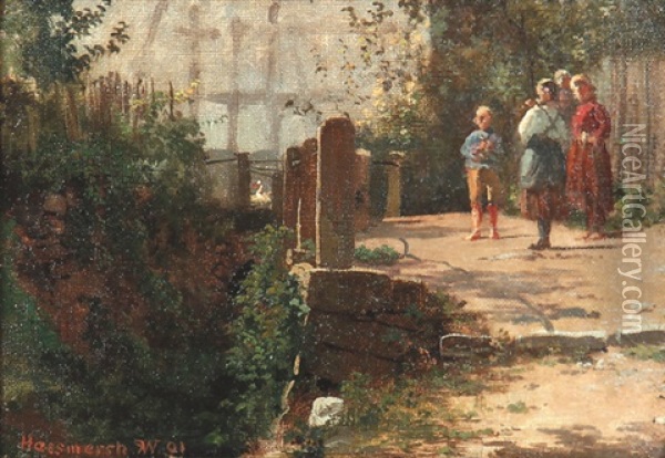 Kinder Auf Einer Strase Bei Einer Brucke Oil Painting - Karl Weysser