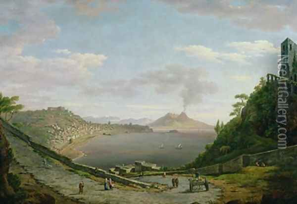 View of the Bay of Naples with Mount Vesuvius in the Distance Oil Painting - William Marlow