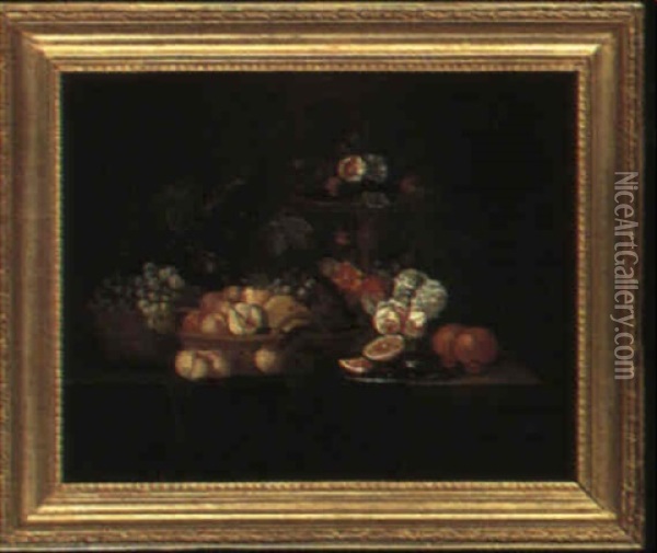 Still Life Of Fruit And Flowers On A Table Oil Painting - Emily Coppin Stannard