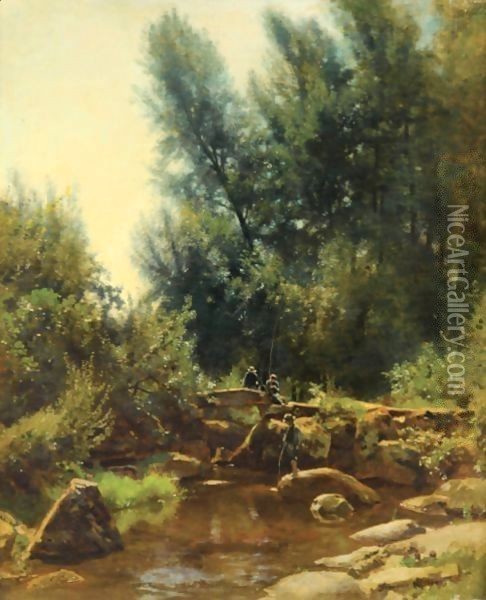 La Partie De Peche Oil Painting - Louis Francais