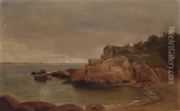 Probably A Distant View Of Ten Pound Island Light Oil Painting - Benjamin Champney