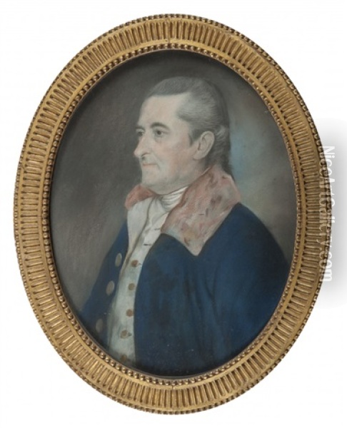 Portrait D'homme En Buste A La Lavalliere Blanche, Portant Un Redingote Bleu Marine Oil Painting - Henri Francois Riesener