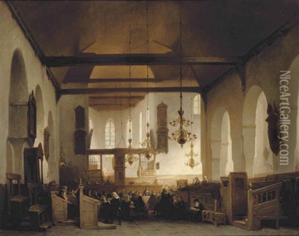 A Service In The Geertekerk, Utrecht Oil Painting - Johannes Bosboom