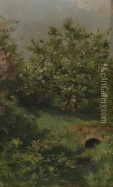 Cerisiers En Fleur Au Bord De La Riviere Oil Painting - Francois Furet