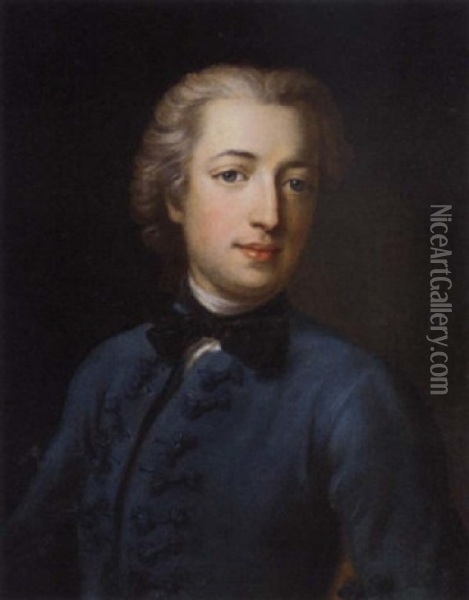 Portrait Of A Gentleman In A Blue Coat Oil Painting - Alexander Roslin