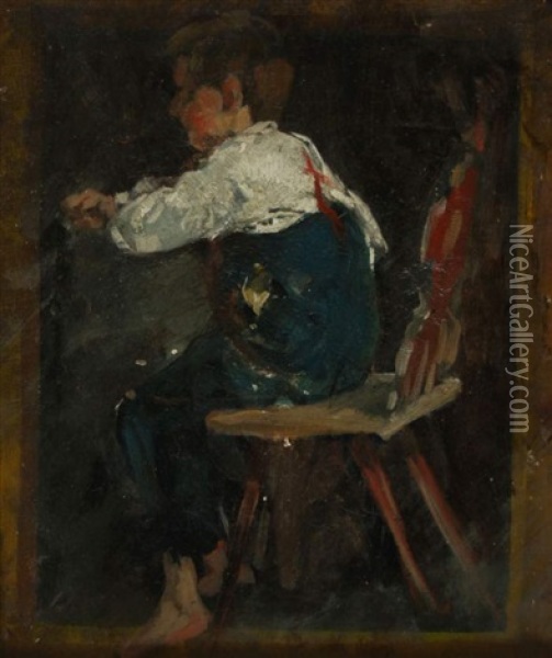 Sitzender Knabe Auf Stuhl Oil Painting - Christian Landenberger
