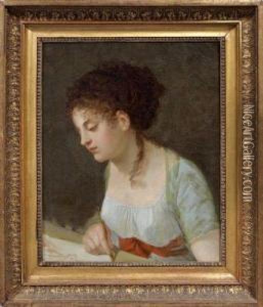 Portrait D'une Femme Artiste Tenant Un Stylet Oil Painting - Adele Romanee Romany