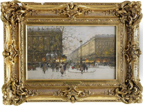 Place Du Theatre Francais Oil Painting - Eugene Galien-Laloue