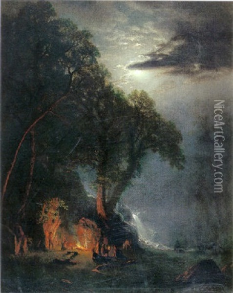 Halt At The Campsite, Yosemite Oil Painting - Albert Bierstadt