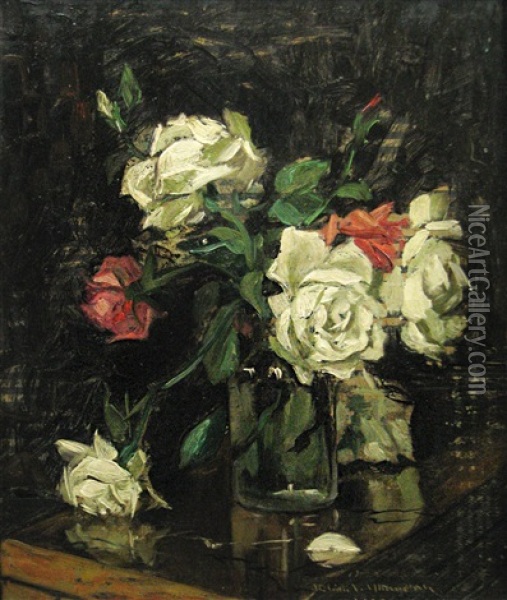 White And Red Roses Oil Painting - Stelian Popescu-Ghimpati