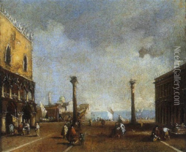 A View Of The Piazza San Marco With Figures In The Foreground Oil Painting - Giacomo Guardi