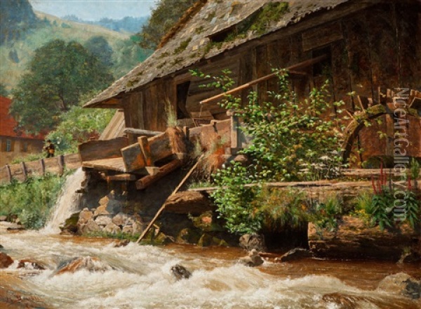 Water Mill At The Black Forest Oil Painting - Hermann Dischler
