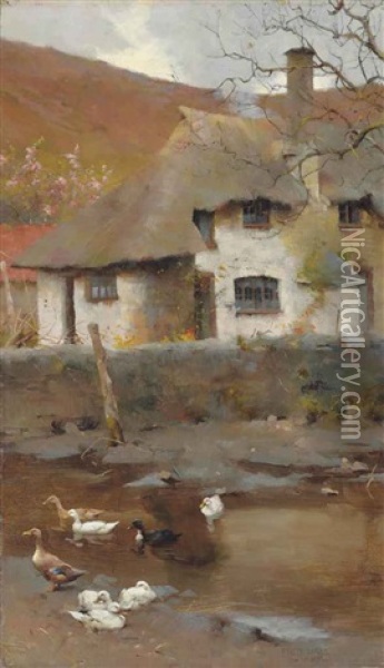 The Cottage Farm Oil Painting - Frederick Hall