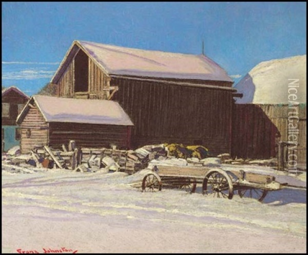 A Winter Barnyard Oil Painting - Francis Hans Johnston