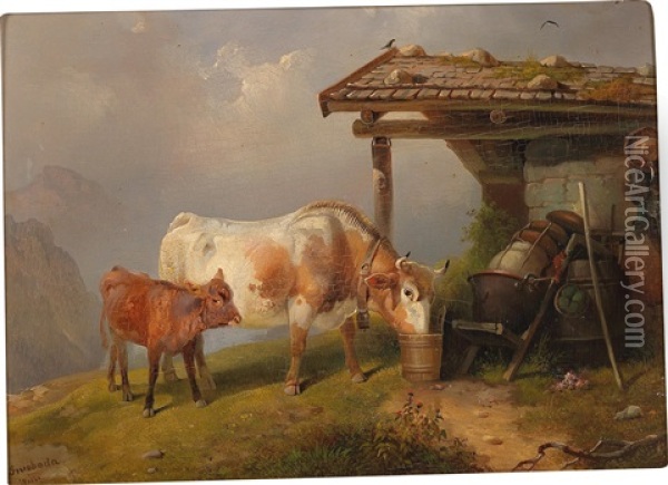 On The Alp Oil Painting - Rudolph Swoboda the Elder