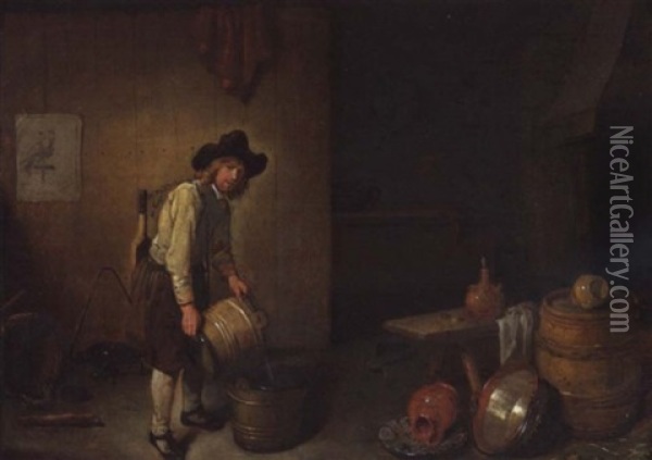 Kucheninterieur Mit Milchmann Oil Painting - Quiringh Gerritsz van Brekelenkam