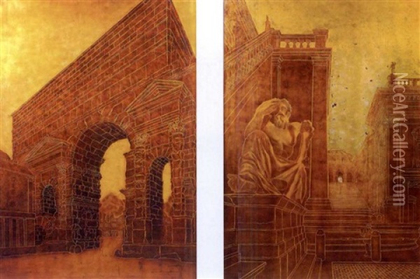 Temple Et Jupiter (on 2 Panels) Oil Painting - Serge Rovinsky