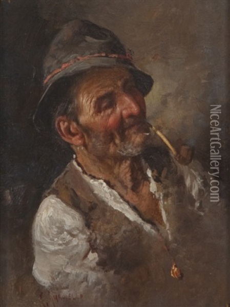 Pipe Smoking Man Oil Painting - Giuseppe Giardiello