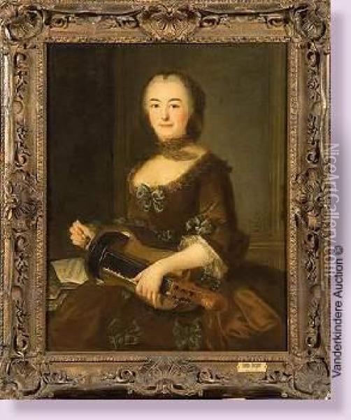 Portrait D'une Dame De Qualite Al'instrument De Musique Oil Painting - Louis Tocque