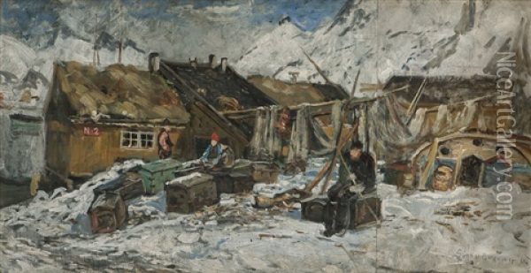 Fiskevaer, Lofoten 1888 Oil Painting - Gunnar Berg