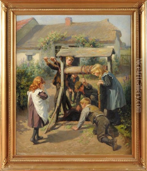 Ding Dong Bell (puss Is In The Well) Oil Painting - Ralph Hedley