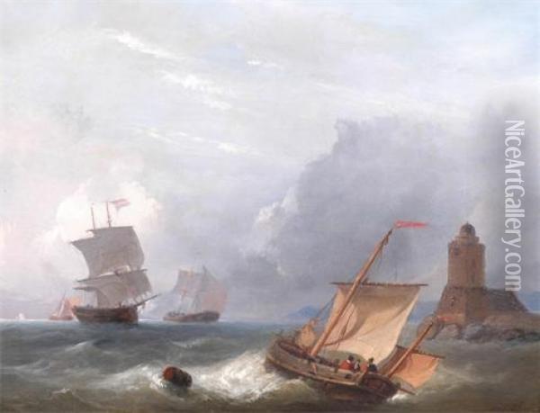 Fishing And Other Boats Off The Coast Oil Painting - Christian Lodewijk Willem Dreizbholtz