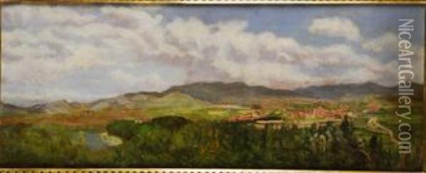 Paisaje Con Pueblo Al Fondo Oil Painting - Jose Armet Y Portanell