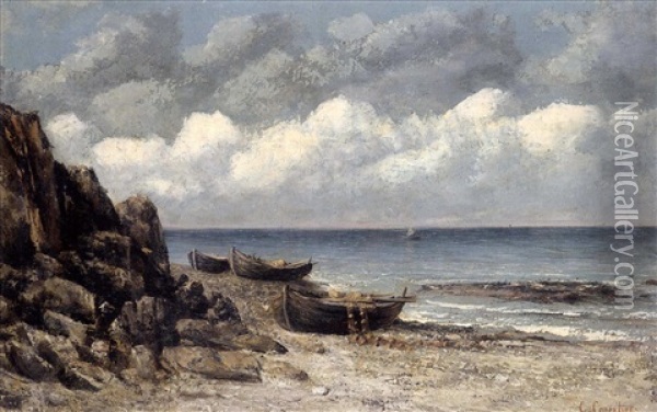 Fishing Boats At St. Aubin Oil Painting - Gustave Courbet