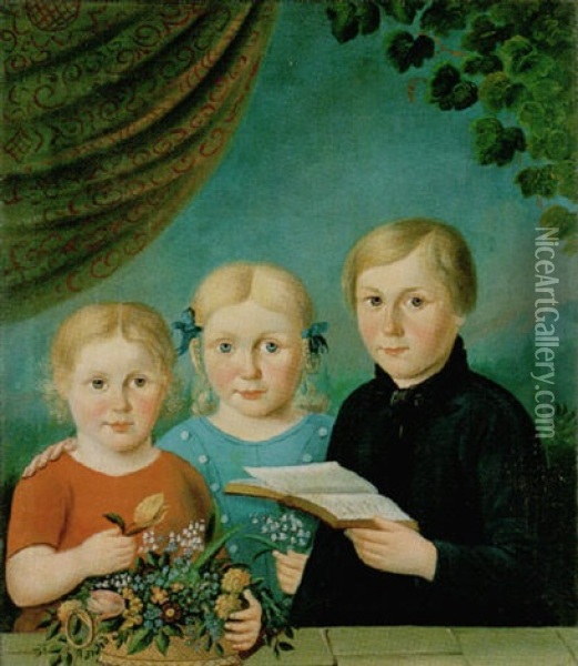 Die Kinder Von Weiland, Pastor Fischer Zu Oberfrankenhain Oil Painting - W. Oelbke