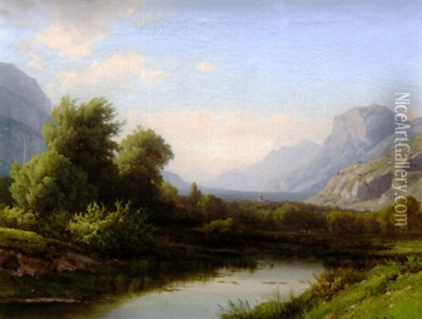 Paysage De La Vallee Du Rhone En Valais Oil Painting - Jean Philippe George-Julliard