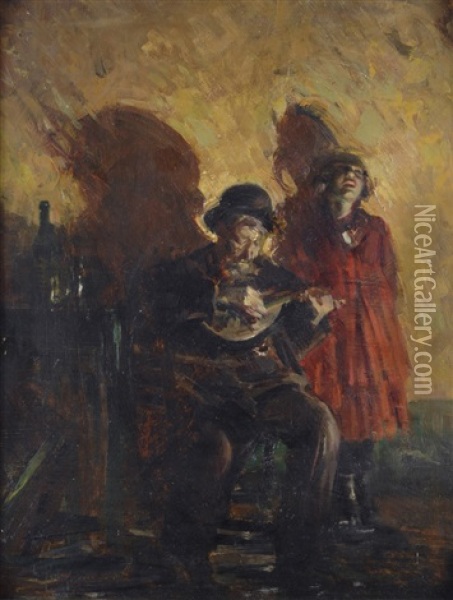 Musicanti In Taverna Oil Painting - Luca Postiglione