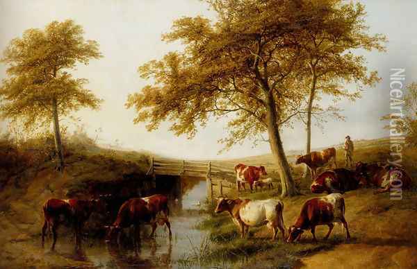 Cattle Resting By A Brook Oil Painting - Thomas Sidney Cooper