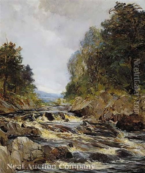 Rapids In A Scottish Stream Oil Painting - Archibald Kay