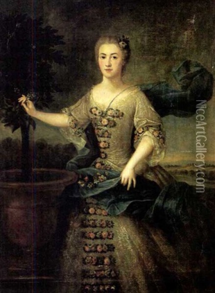 Portrait De La Comptesse De Villiers Oil Painting - Jean Baptiste Nattier