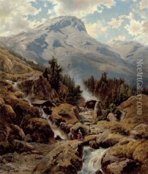 Teufelsbrucke Von Andernach Oil Painting - Johann Wilhelm Lindlar