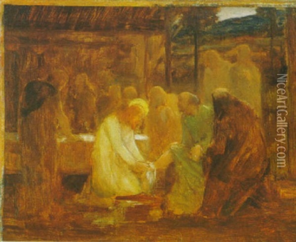 Le Lavement Des Pieds Oil Painting - Pierre Puvis de Chavannes
