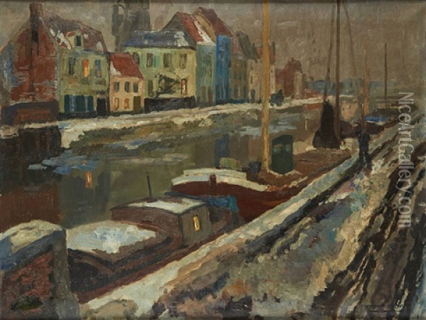Bords De Canal Enneiges Oil Painting - Armand Adrien Marie Apol