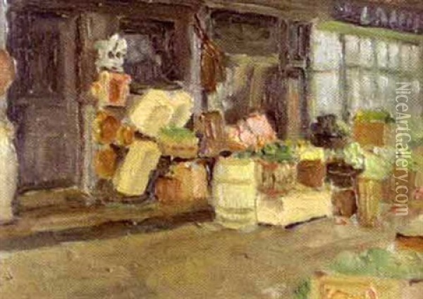 Fruit And Vegetable Dealers, Bonsecours Market, Montreal Oil Painting - Paul Archibald Octave Caron