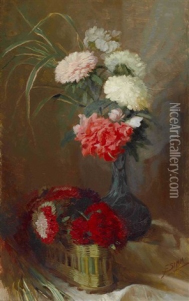 Stillleben Mit Nelke Und Chrysanthemen Oil Painting - Franz Xavier Simm