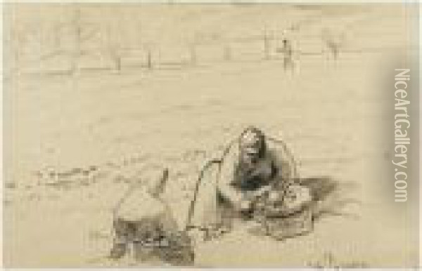 Paysannes Travaillant Aux Champs Oil Painting - Camille Pissarro