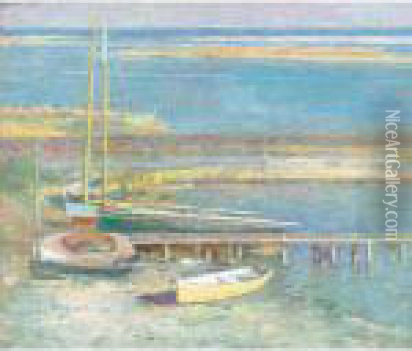 Boats At A Landing Oil Painting - Theodore Robinson