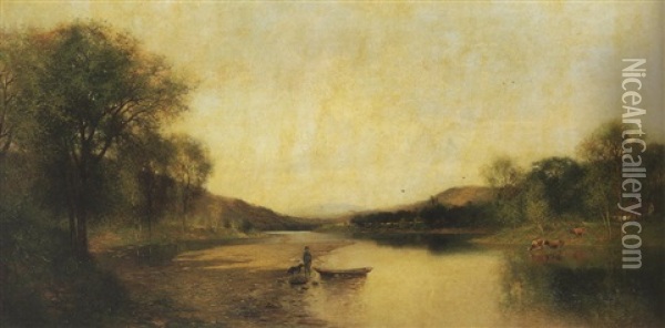 On The Connecticut At Brattleboro, Vermont Oil Painting - Alfred Cornelius Howland