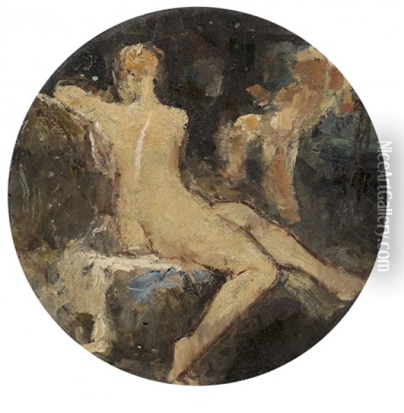 Venus Und Amor Oil Painting - Albert Anker