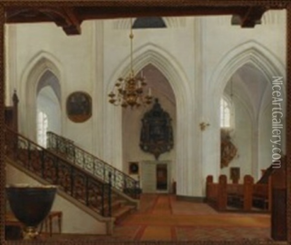 Interior Fra Sct. Knuds Kirke. Odense Oil Painting - Karl Jensen