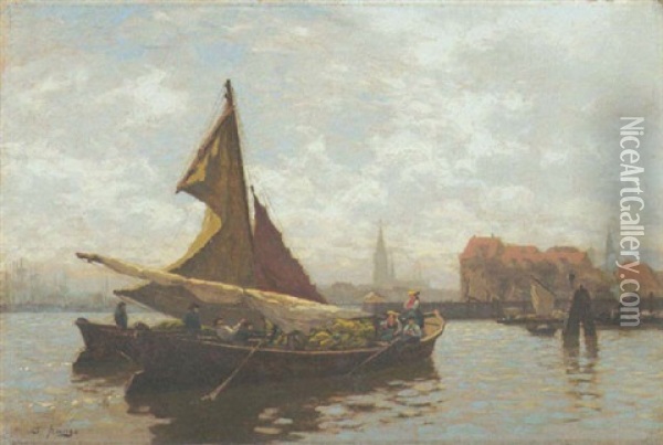Gemusekahne Im Flensburger Hafen Oil Painting - Julius Friedrich Ludwig Runge