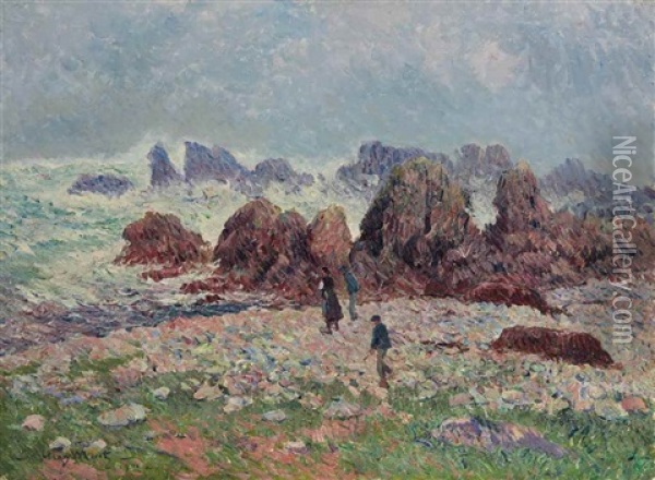 Les Roches De Pern A Ouessant Oil Painting - Henry Moret