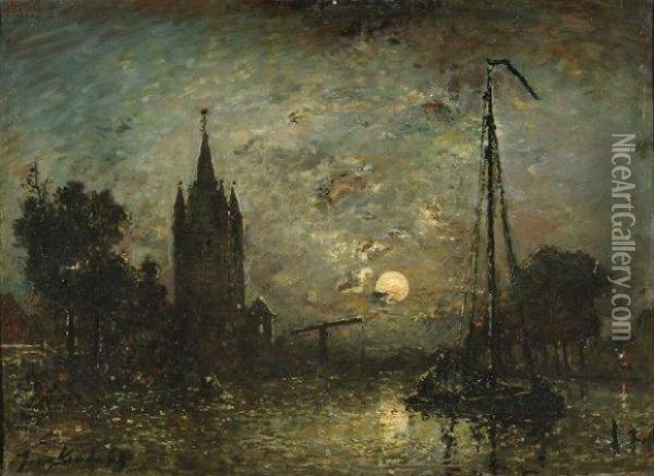 Sur Le Canal Le Soir Oil Painting - Johan Barthold Jongkind